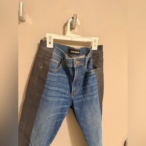 Express Two-Tone Skinny Jeans in Blue and Black Panel